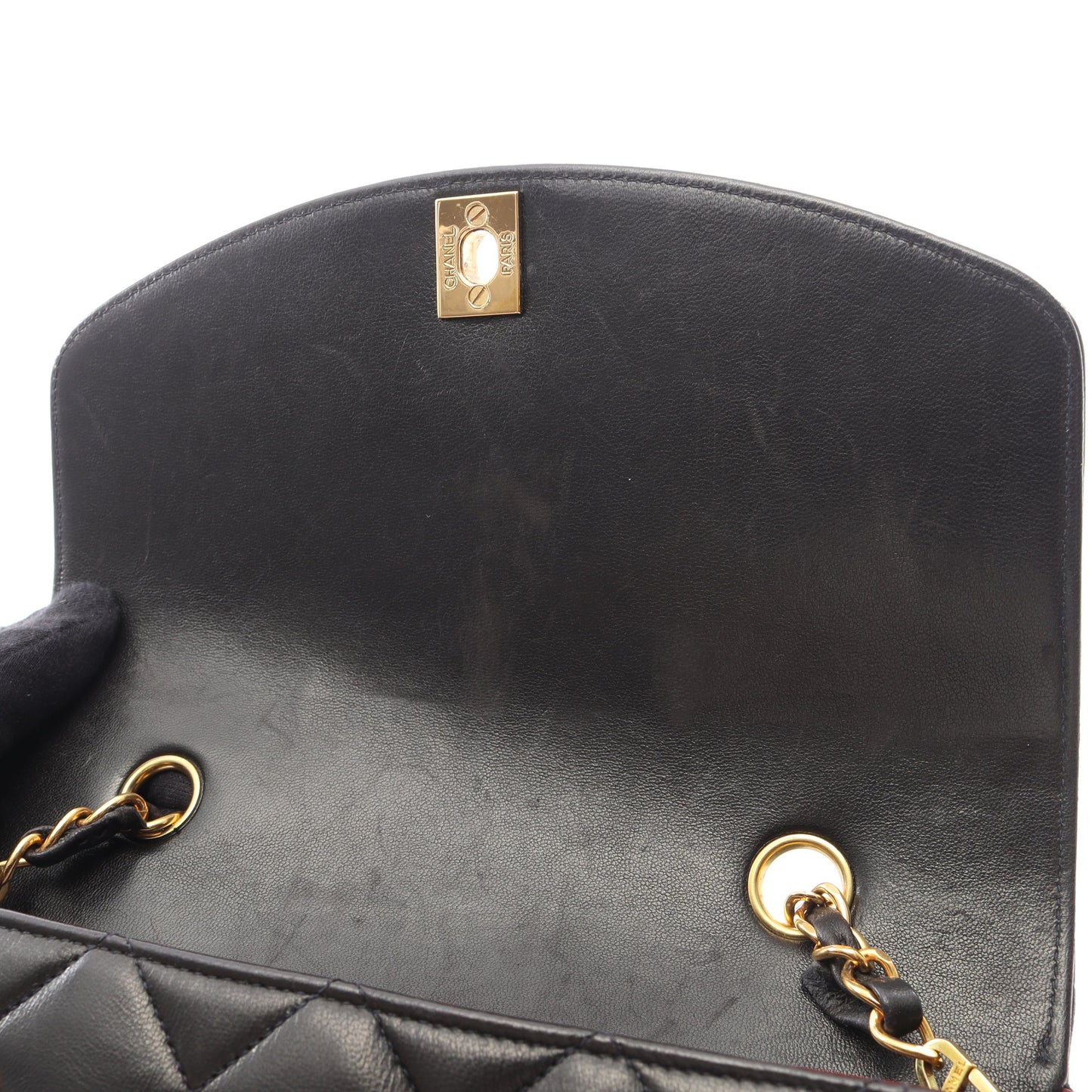 マトラッセ ダイアナフラップ チェーンショルダーバッグ ラムスキン ブラック ゴールド金具 シャネル バッグ CHANEL