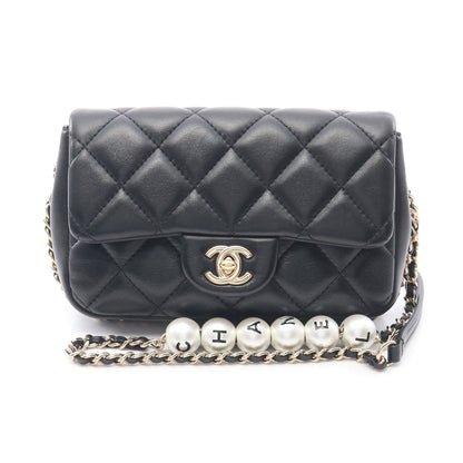 マトラッセ チェーンアラウンド パール チェーンショルダーバッグ ラムスキン ブラック ゴールド金具 シャネル バッグ CHANEL