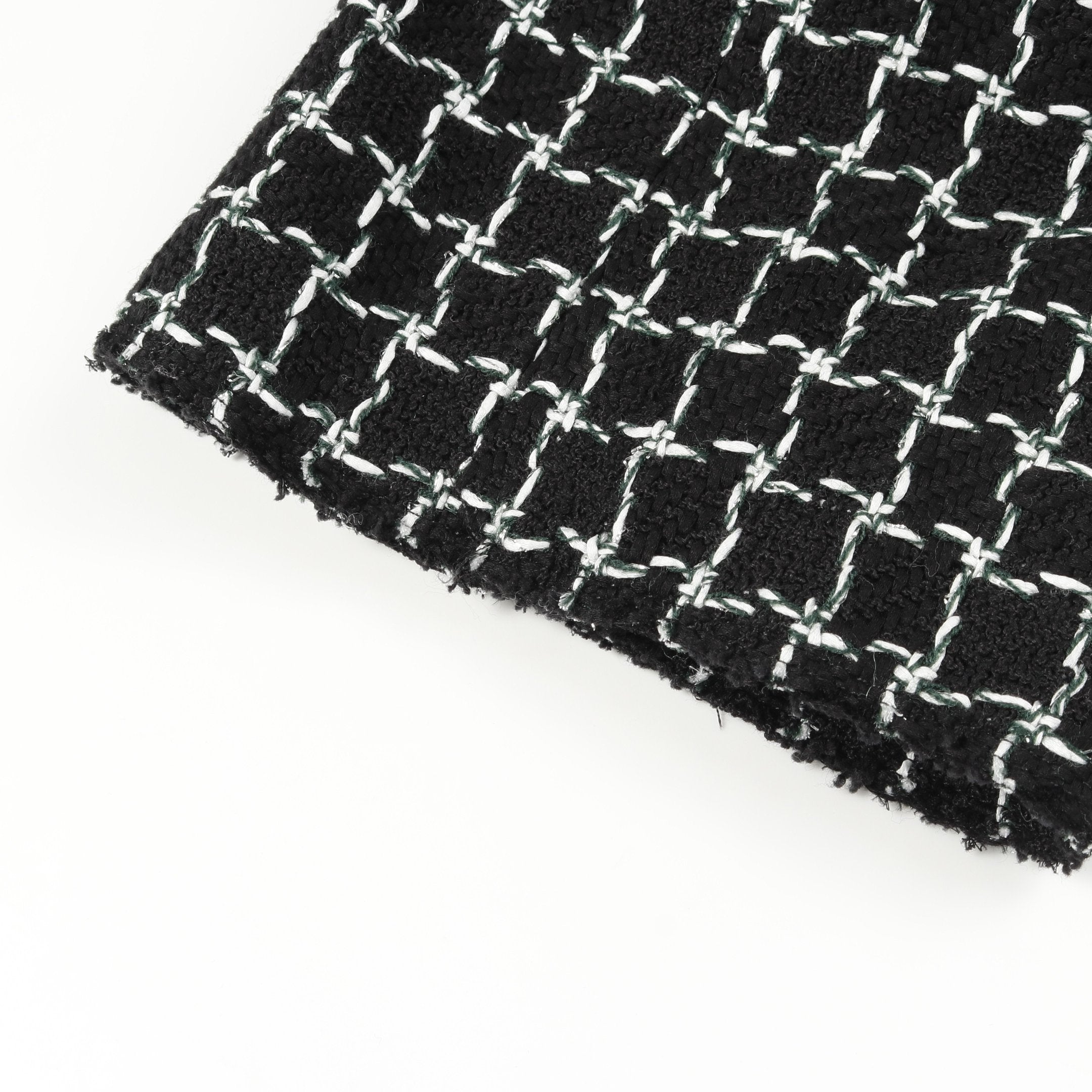 グリポアボタン ツイード ノーカラージャケット 五分袖 コットン