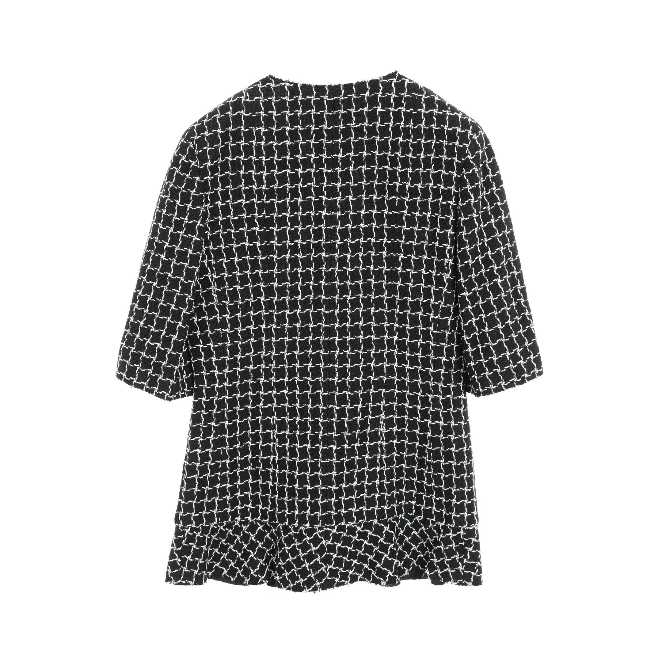 グリポアボタン ツイード ノーカラージャケット 五分袖 コットン