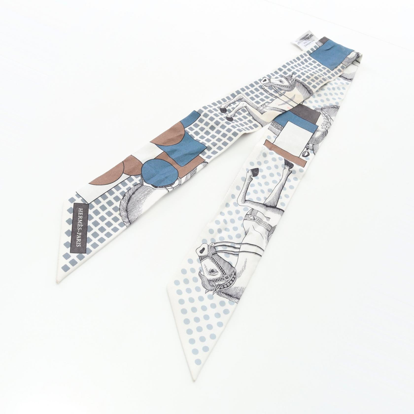 ツイリー CAVALIER EN FORMES リボン スカーフ シルク ホワイト ブルー