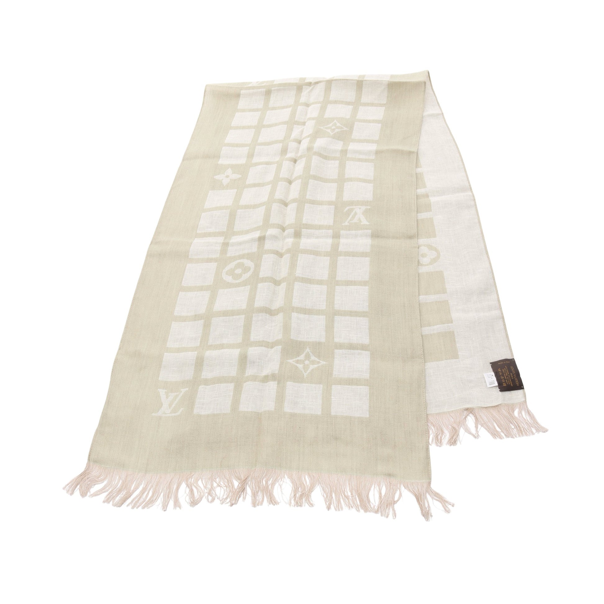 モノグラム ストール リネン カシミヤ ウール シルク ライトグリーン  