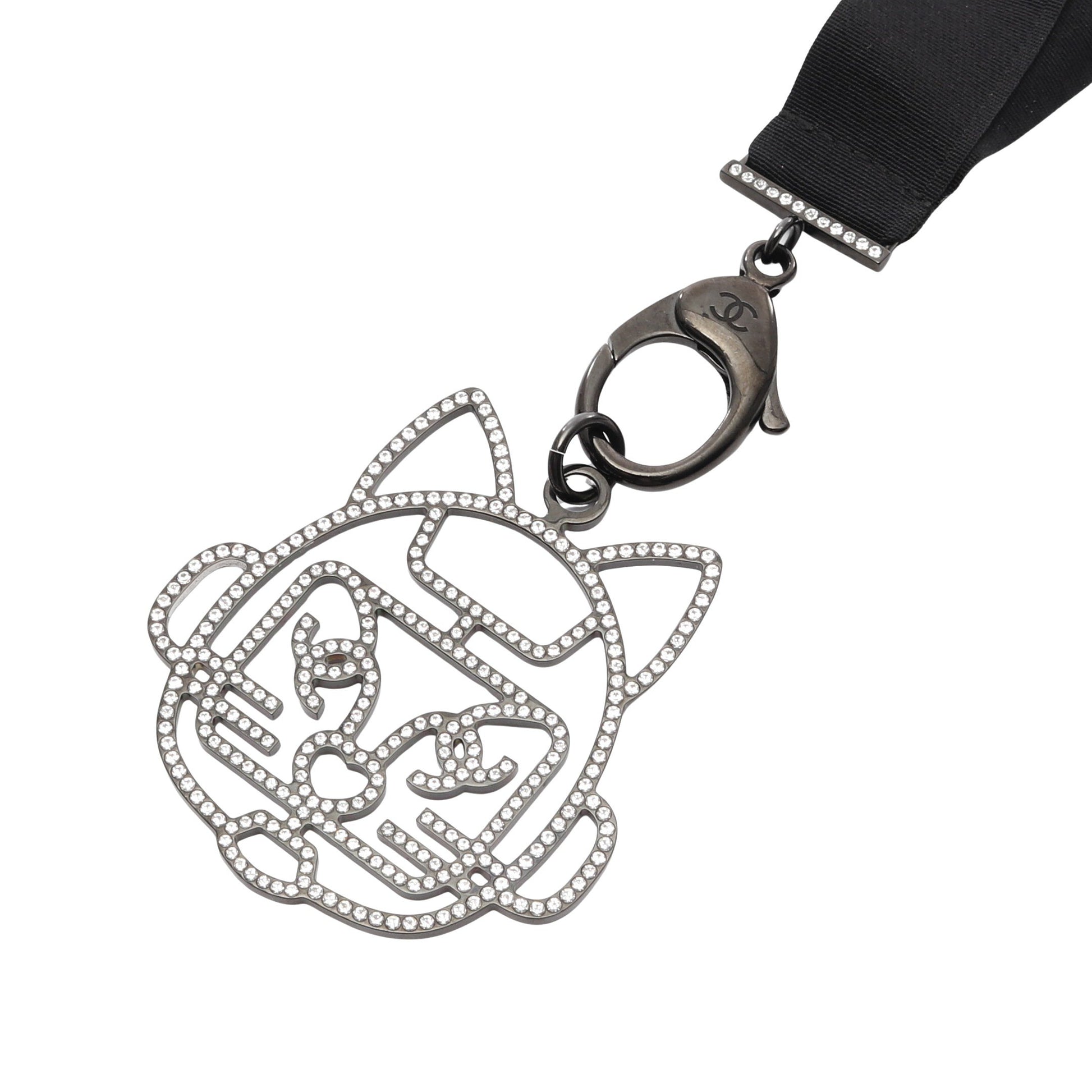 ココマーク キャットロボット ネックレス ラインストーン ブラック クリア B17S シャネル アクセサリー CHANEL