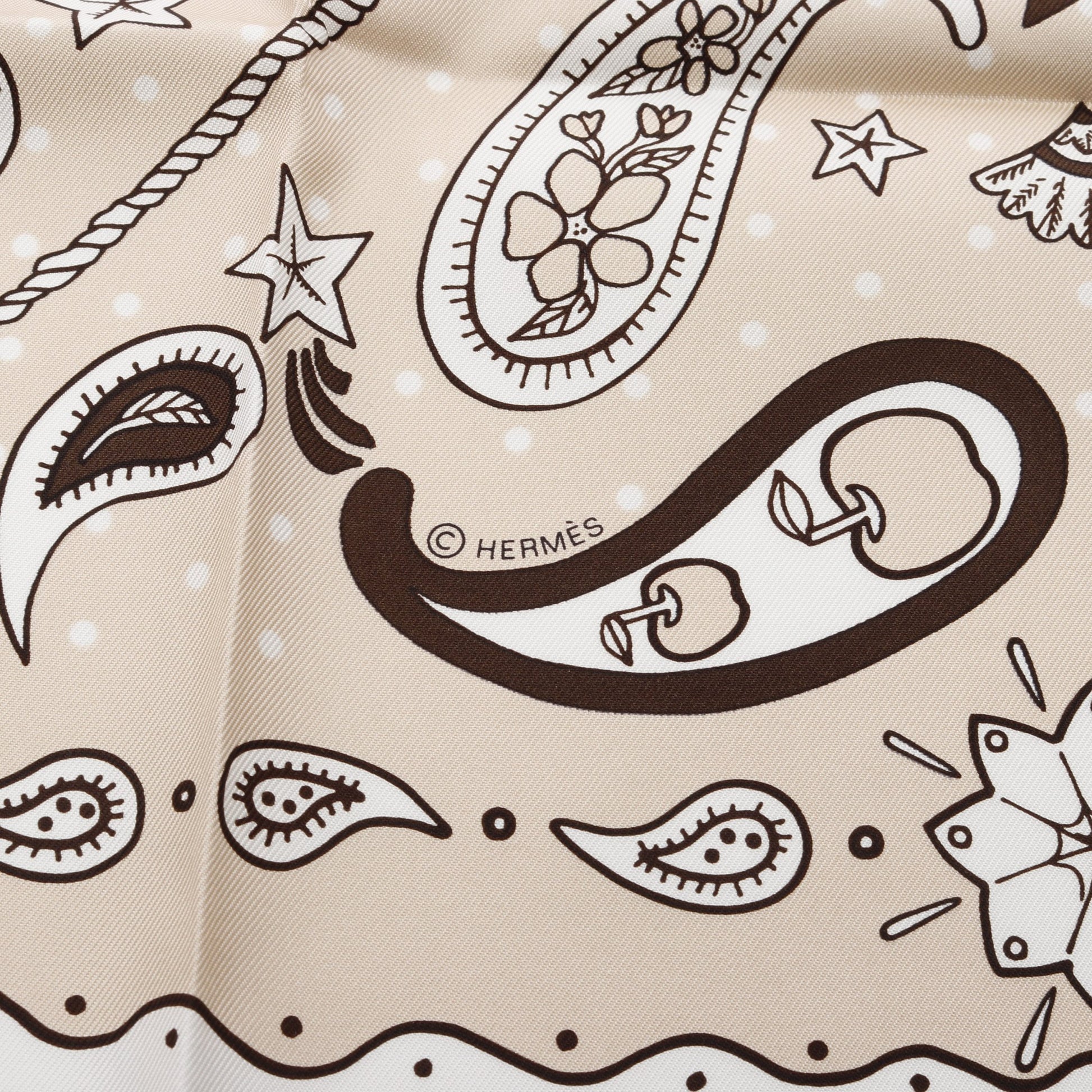 カレ55 Le Rodeo des Fruits スカーフ シルク ホワイト ベージュ エルメス 財布・小物 HERMES