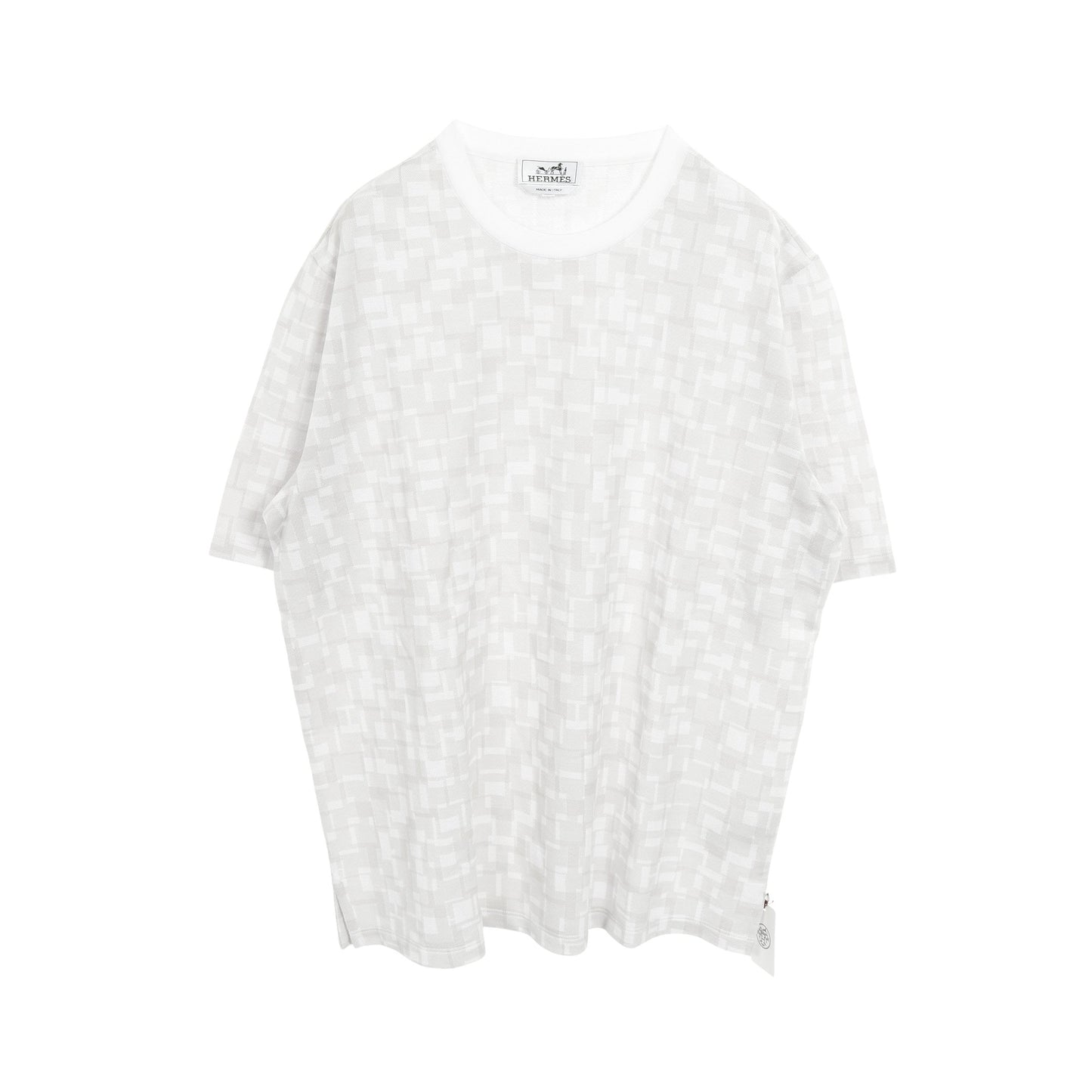 Calques en H Tシャツ クルーネック コットン ライトグレー ホワイト エルメス トップス HERMES