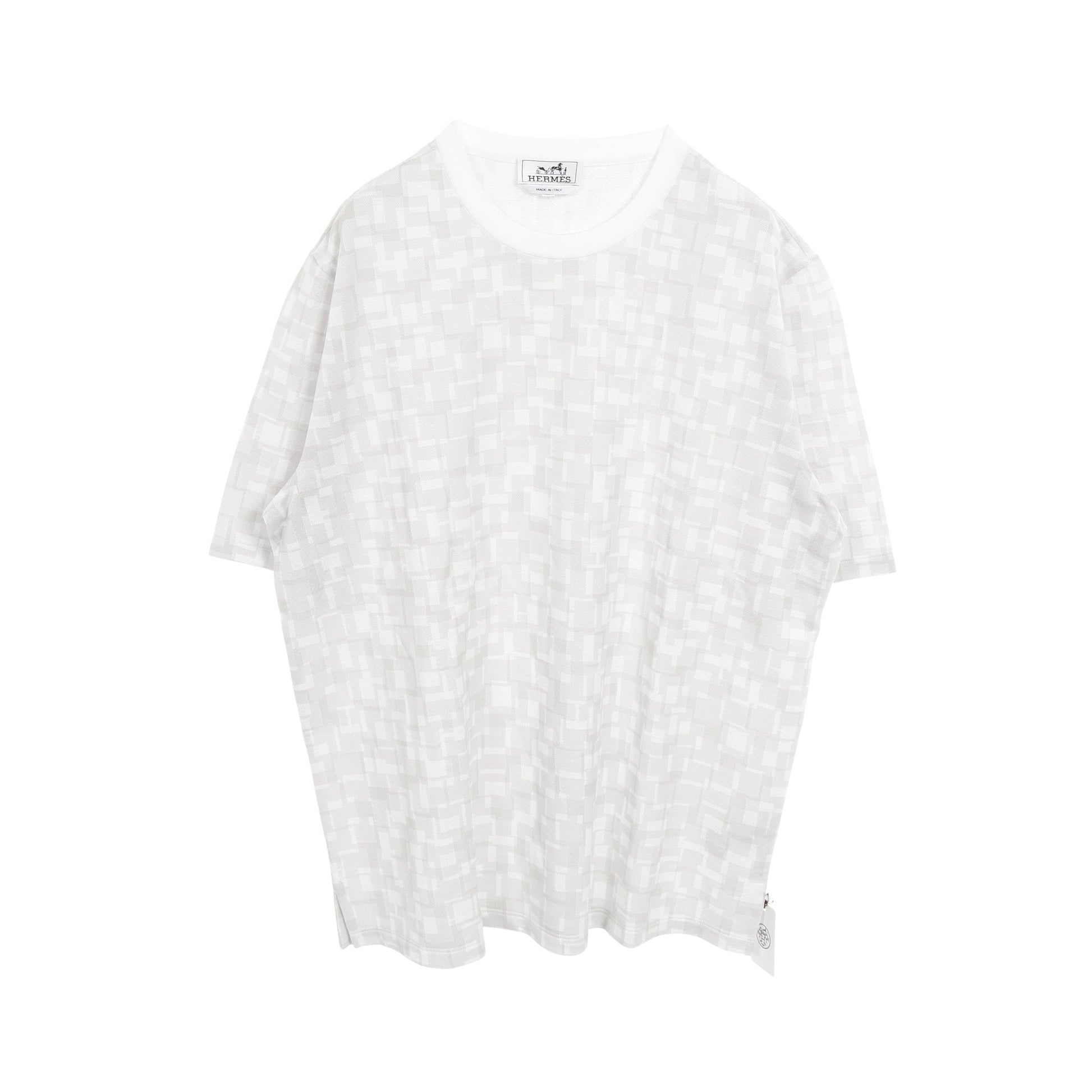 Calques en H Tシャツ クルーネック コットン ライトグレー ホワイト エルメス トップス HERMES