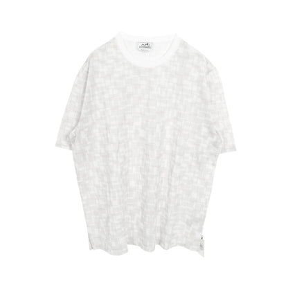 Calques en H Tシャツ クルーネック コットン ライトグレー ホワイト エルメス トップス HERMES