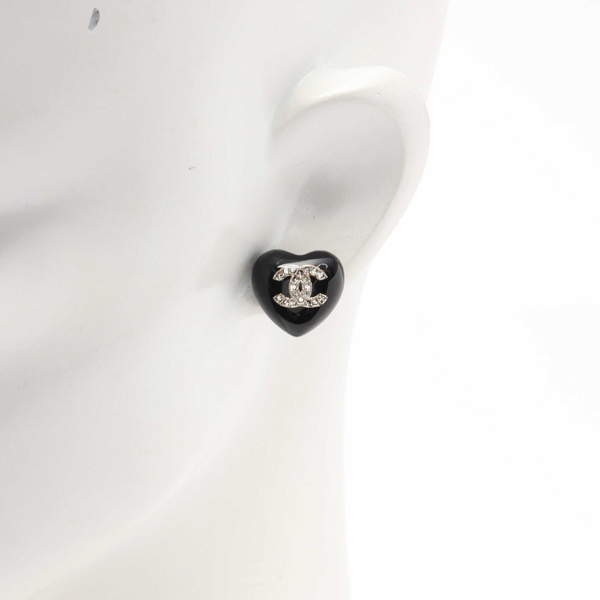ココマーク ハート ピアス GP ラインストーン ゴールド クリア ブラック A20B シャネル アクセサリー CHANEL