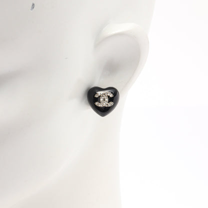 ココマーク ハート ピアス GP ラインストーン ゴールド クリア ブラック A20B シャネル アクセサリー CHANEL