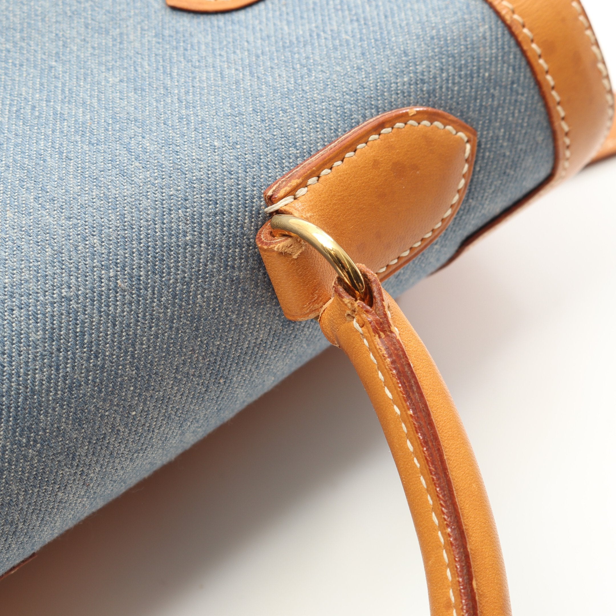 ケリー35 デニムブルー ナチュラル ハンドバッグ トワルジーン レザー
