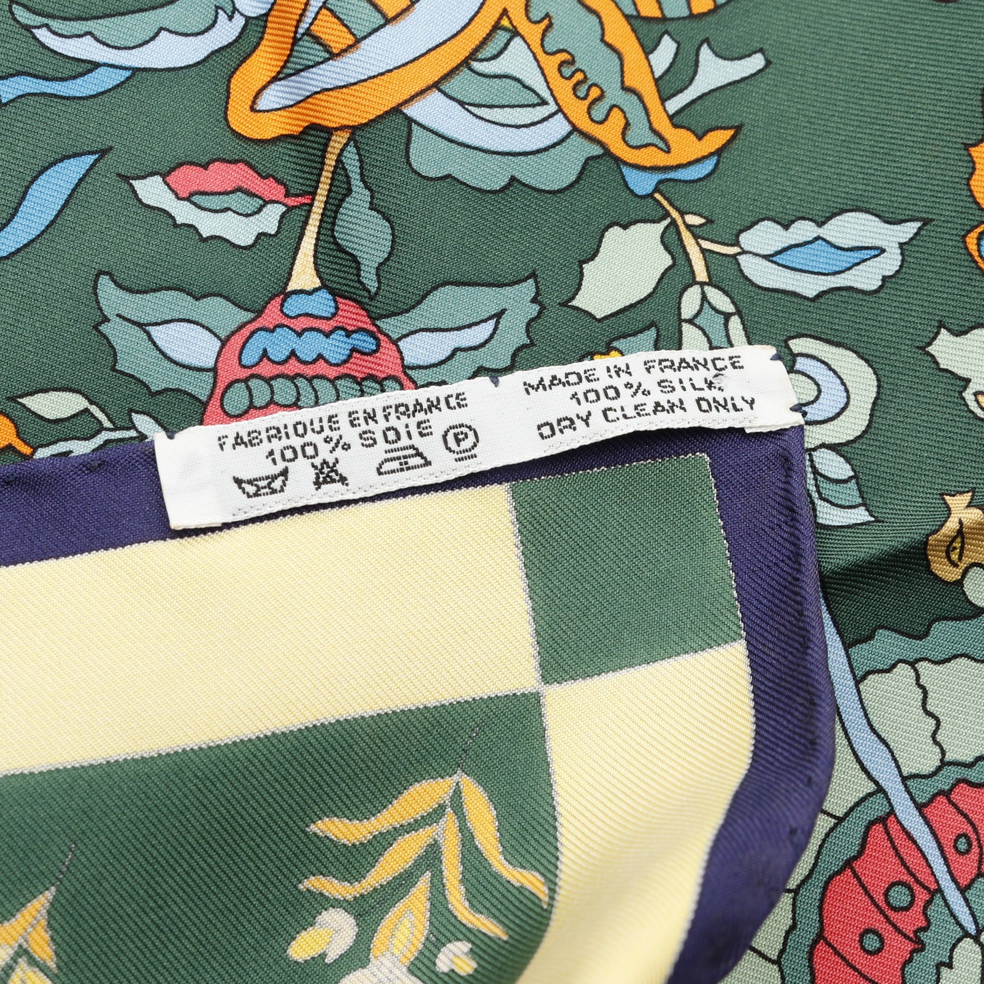 カレ90 fantaisies indiennes スカーフ シルク グリーン ネイビー マルチカラー エルメス 財布・小物 HERMES