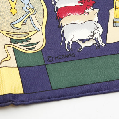 カレ90 fantaisies indiennes スカーフ シルク グリーン ネイビー マルチカラー エルメス 財布・小物 HERMES