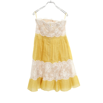 プリーツ ワンピース ベアトップ レース シルク イエロー ヴァレンティノ ワンピース VALENTINO