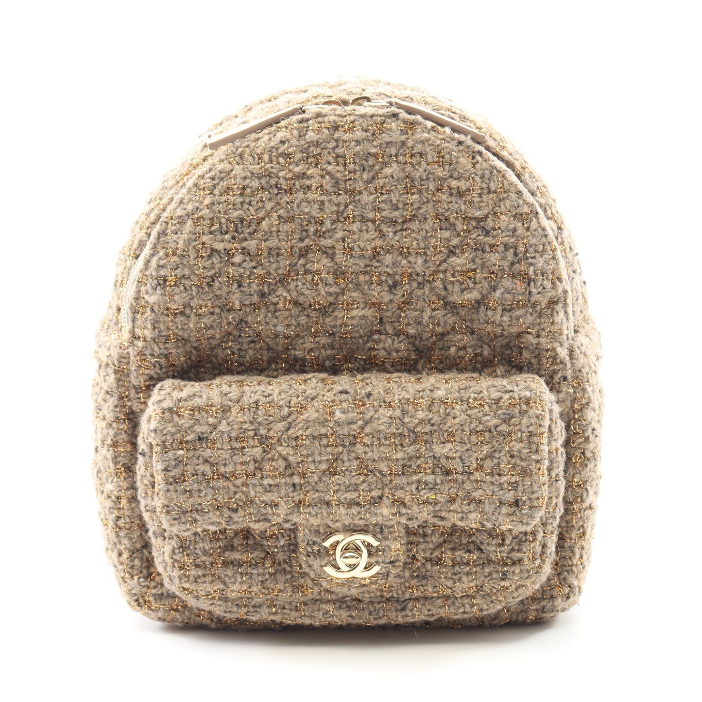 マトラッセ バックパック リュックサック ツイード レザー グレーベージュ ゴールド金具 シャネル バッグ CHANEL