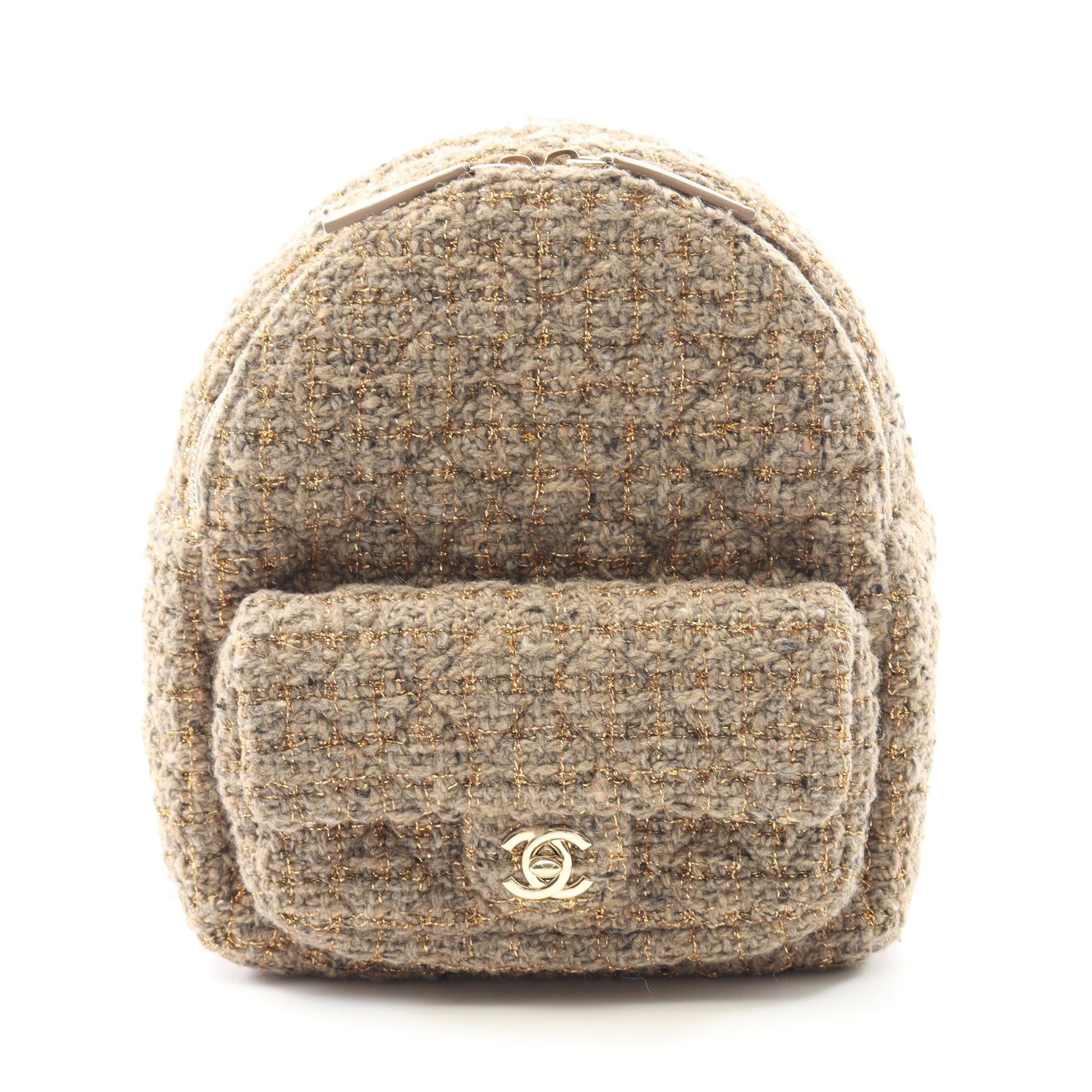 マトラッセ バックパック リュックサック ツイード レザー グレーベージュ ゴールド金具 シャネル バッグ CHANEL