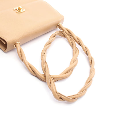 ココマーク ツイストハンドル ショルダーバッグ キャビアスキン ベージュ ゴールド金具 シャネル バッグ CHANEL