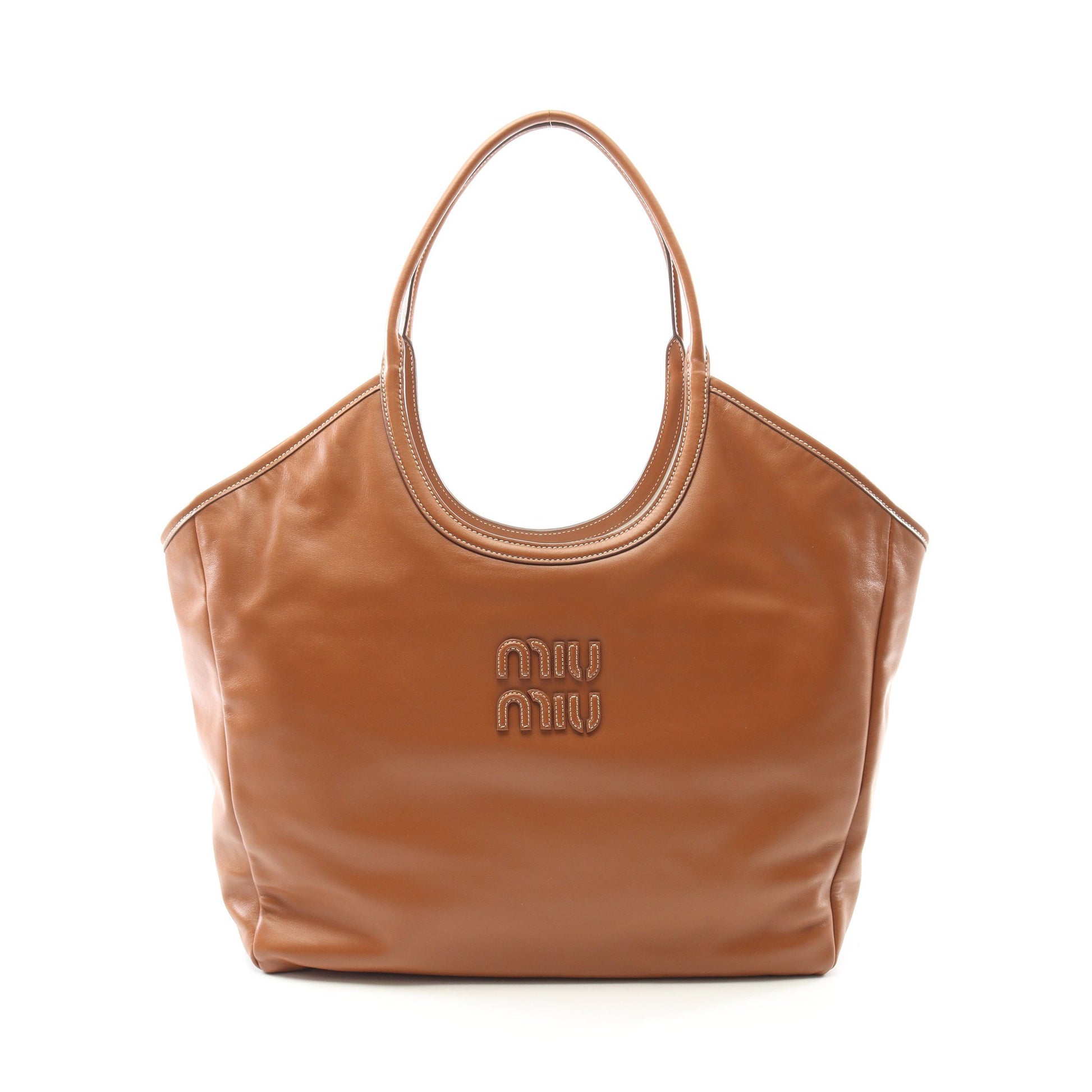 アイビー ラージ ショルダーバッグ トートバッグ レザー ライトブラウン ミュウミュウ バッグ miu miu