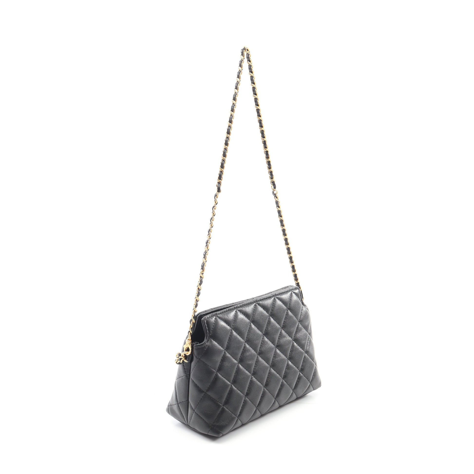 マトラッセ チェーンショルダーバッグ ラムスキン ブラック ゴールド金具 シャネル バッグ CHANEL