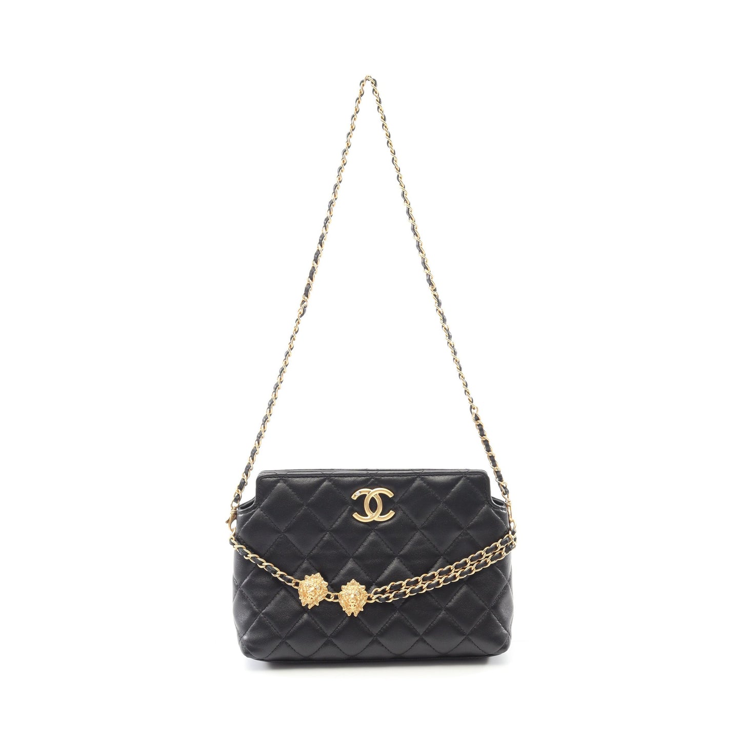 マトラッセ チェーンショルダーバッグ ラムスキン ブラック ゴールド金具 シャネル バッグ CHANEL