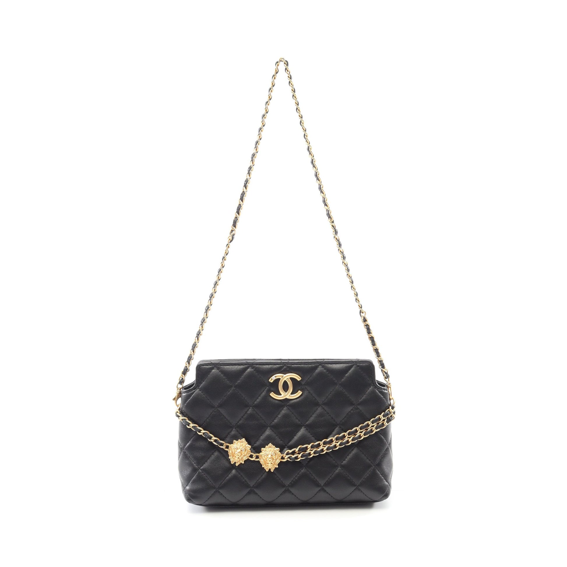 マトラッセ チェーンショルダーバッグ ラムスキン ブラック ゴールド金具 シャネル バッグ CHANEL
