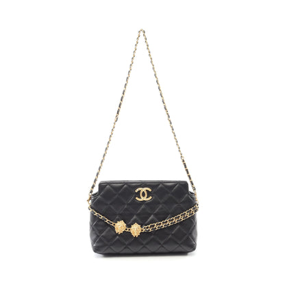 マトラッセ チェーンショルダーバッグ ラムスキン ブラック ゴールド金具 シャネル バッグ CHANEL