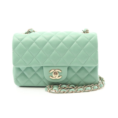 ミニマトラッセ20 チェーンショルダーバッグ ラムスキン ライトグリーン ゴールド金具 シャネル バッグ CHANEL