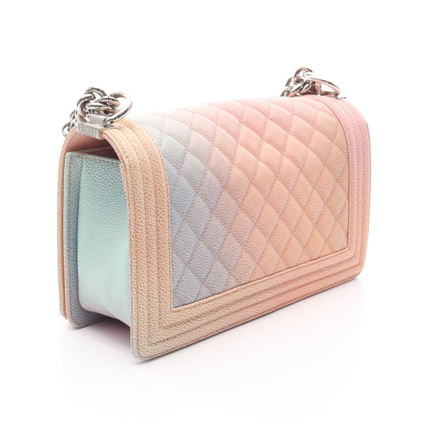 ボーイシャネル レインボー チェーンショルダーバッグ キャビアスキン ピンク ライトブルー シルバー金具 シャネル バッグ CHANEL