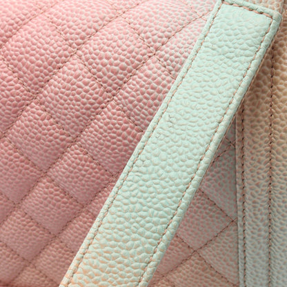 ボーイシャネル レインボー チェーンショルダーバッグ キャビアスキン ピンク ライトブルー シルバー金具 シャネル バッグ CHANEL