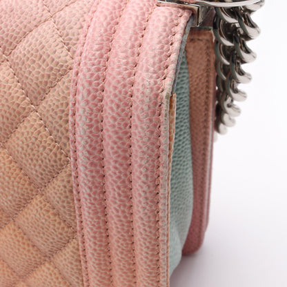 ボーイシャネル レインボー チェーンショルダーバッグ キャビアスキン ピンク ライトブルー シルバー金具 シャネル バッグ CHANEL