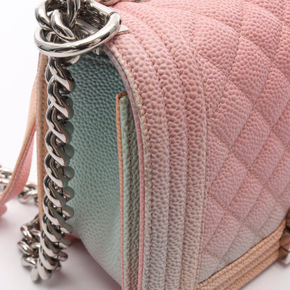 ボーイシャネル レインボー チェーンショルダーバッグ キャビアスキン ピンク ライトブルー シルバー金具 シャネル バッグ CHANEL