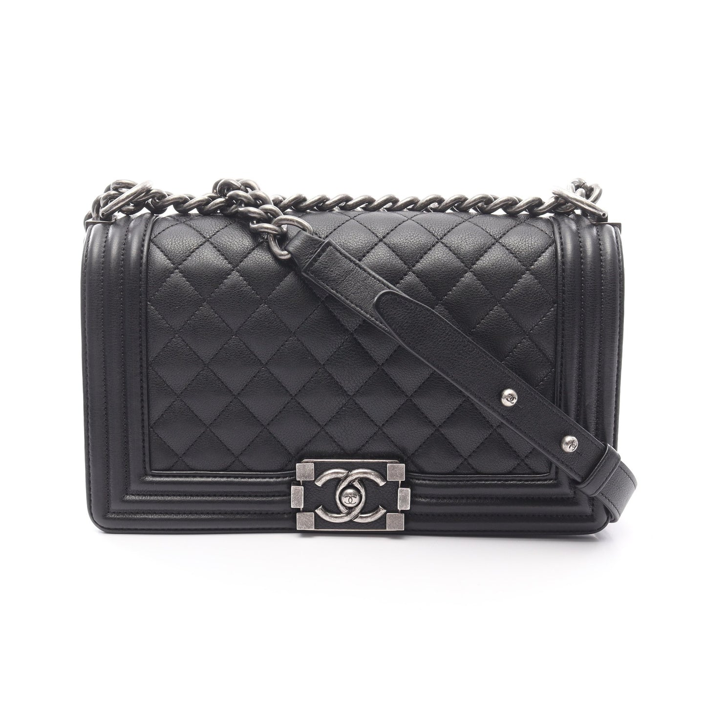 ボーイシャネル チェーンショルダーバッグ レザー ブラック アンティーク シャネル バッグ CHANEL