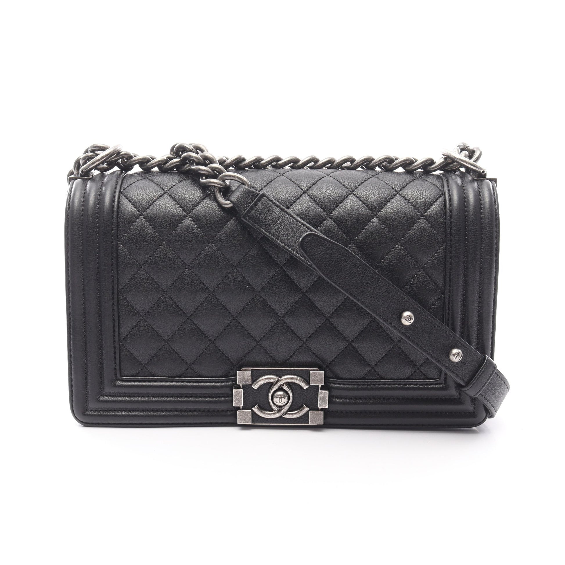 ボーイシャネル チェーンショルダーバッグ レザー ブラック アンティーク シャネル バッグ CHANEL