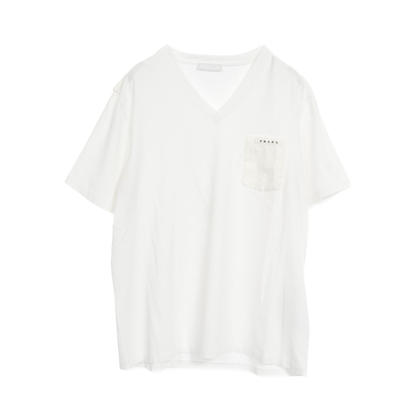 Tシャツ Vネック コットン ホワイト 切替 ロゴポケット プラダ トップス PRADA
