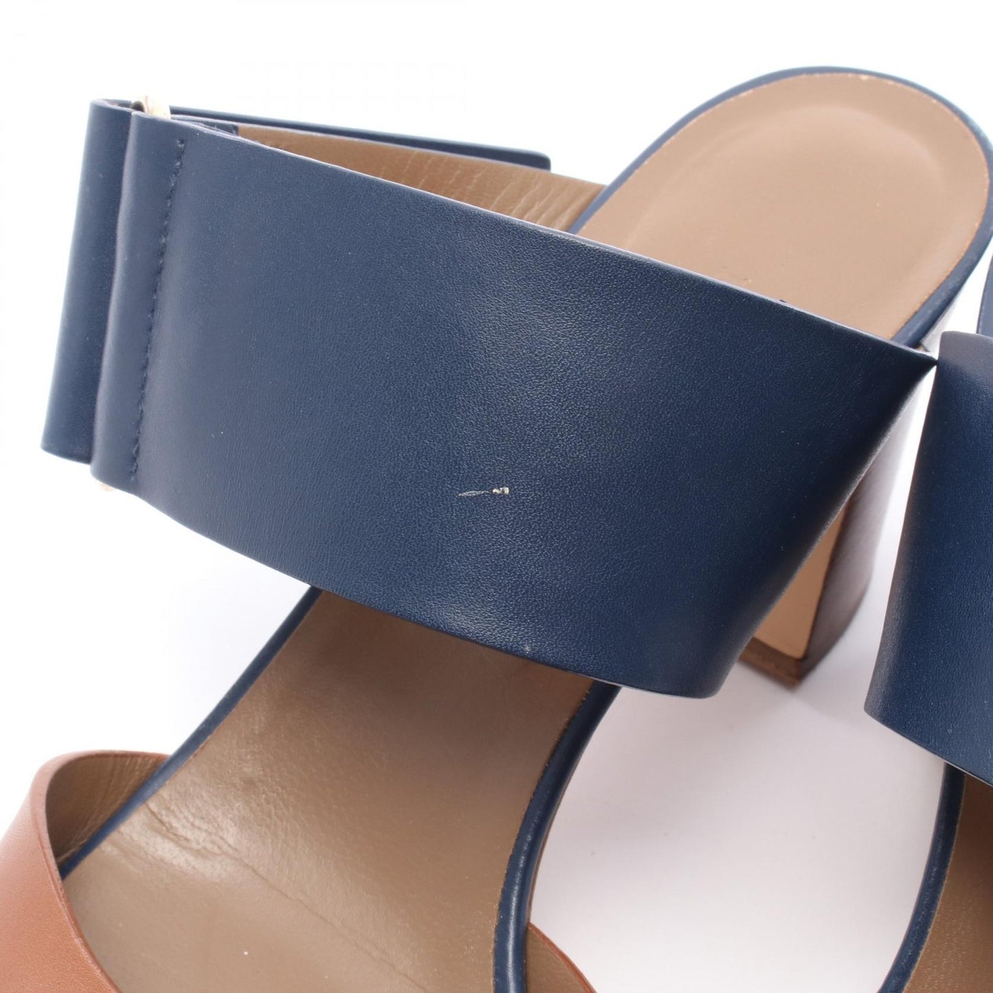 サンダル レザー ブラウン ネイビー バイカラー エルメス シューズ HERMES