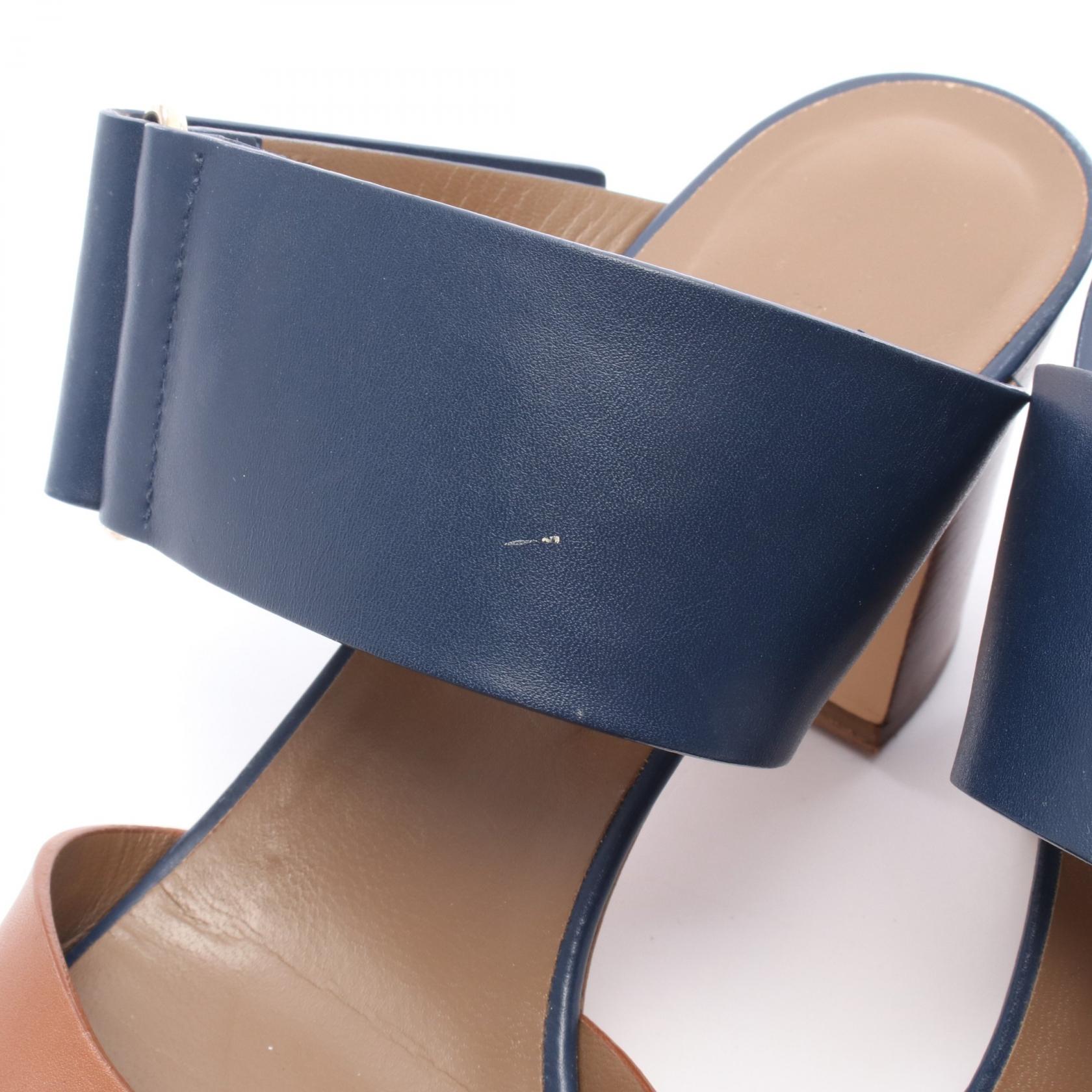 サンダル レザー ブラウン ネイビー バイカラー エルメス シューズ HERMES