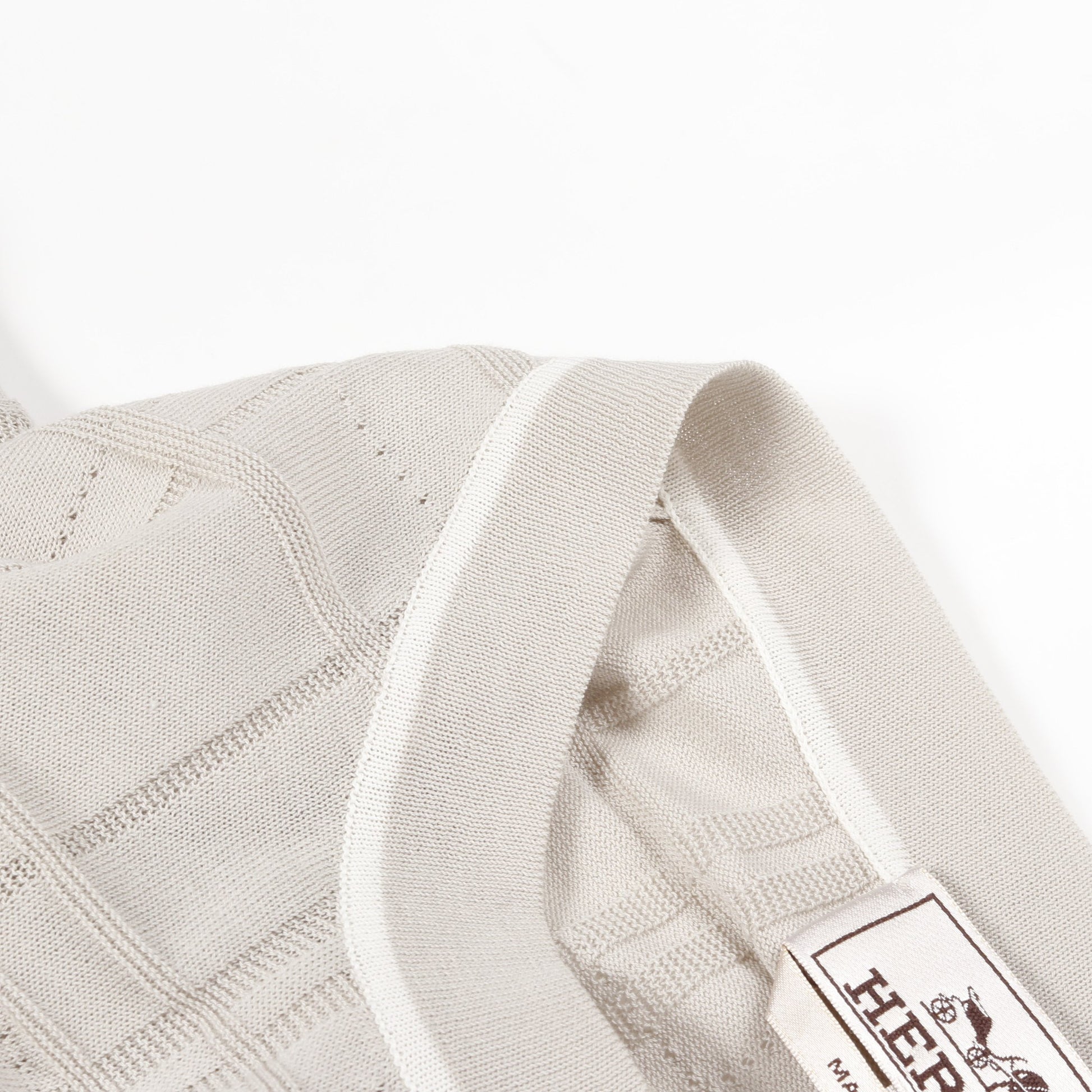 ニット クルーネック 半袖 コットン ライトグレー エルメス トップス HERMES