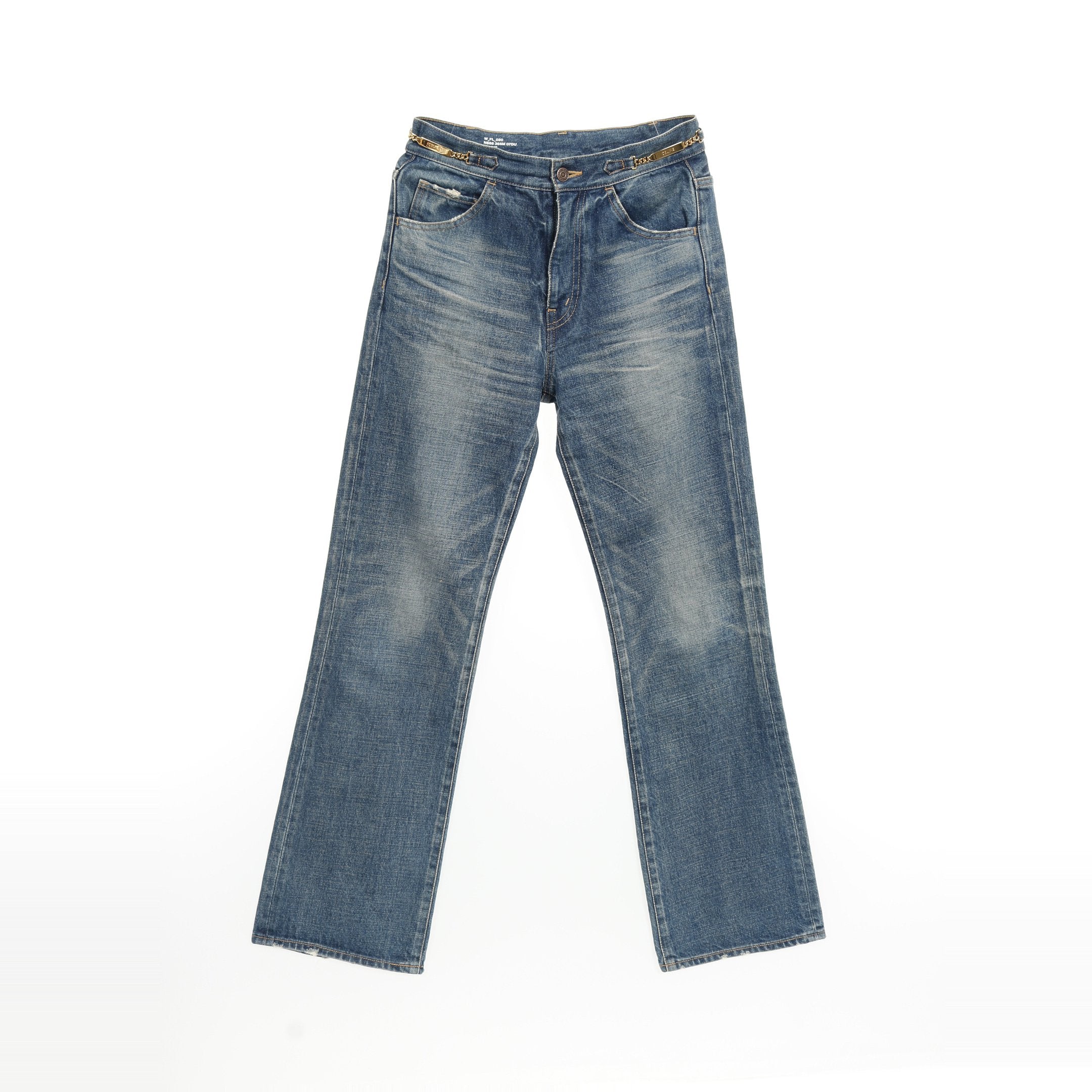 ロゴチェーン フレア デニムパンツ コットン ブルー ユーズド