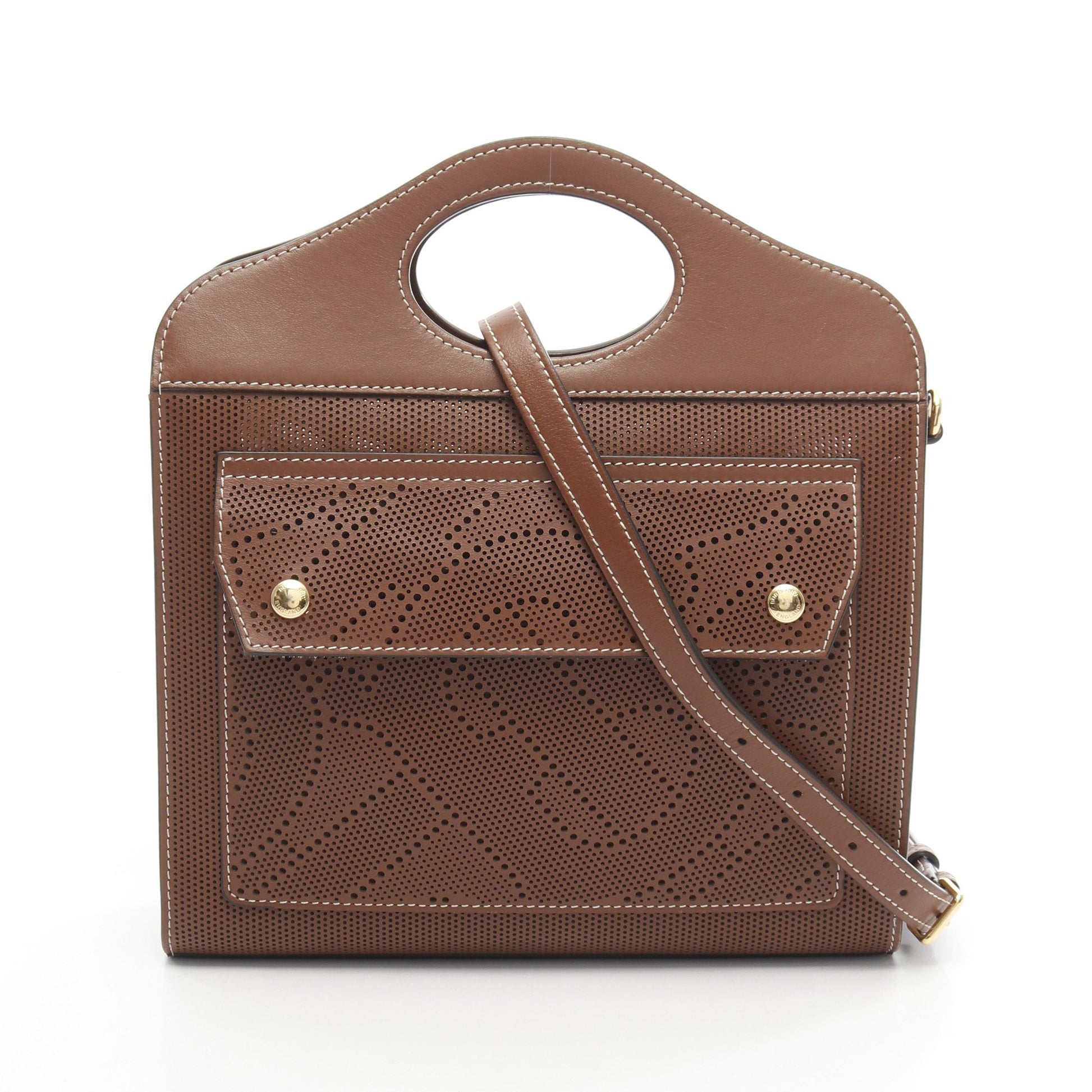 ミニ ポケットバッグ TBモノグラム パンチングレザー ハンドバッグ レザー ブラウン 2WAY バーバリー バッグ BURBERRY