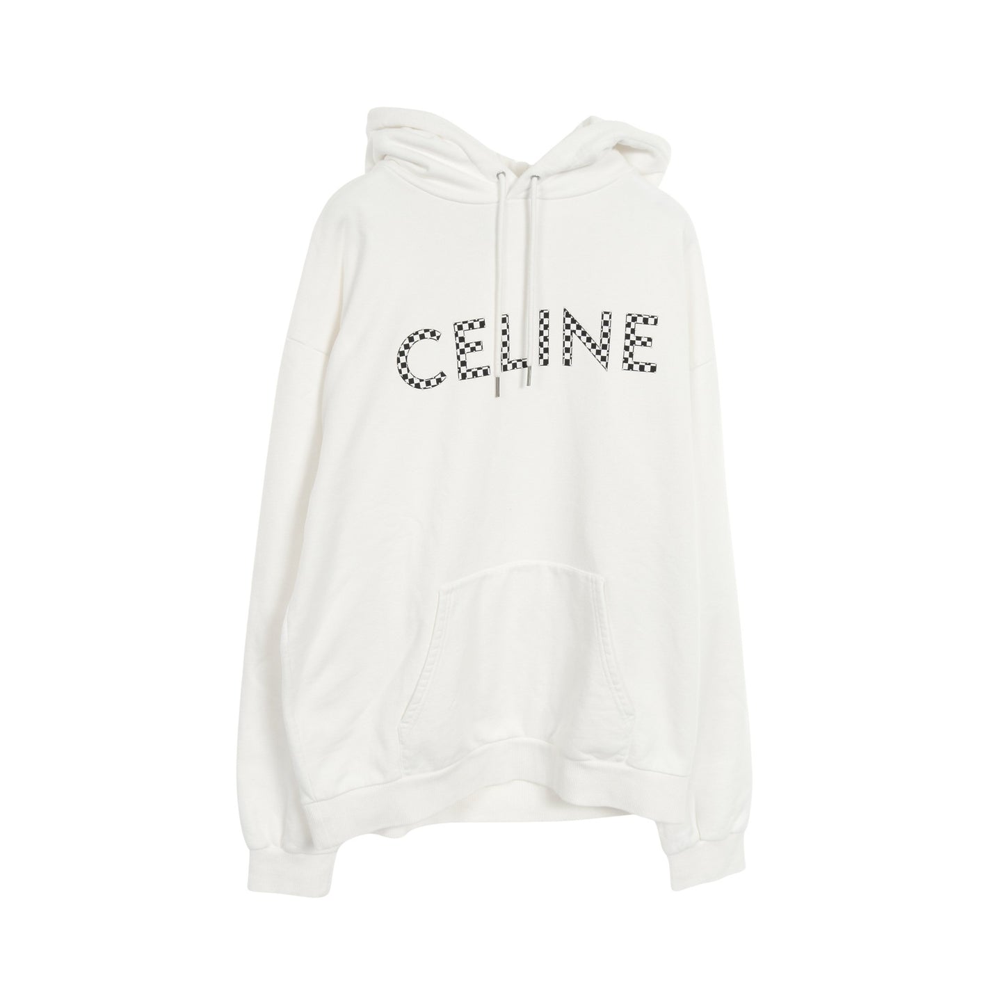 ルーズ スウェットシャツ プルオーバーパーカー コットン ホワイト ブラック スタッズ ロゴ セリーヌ トップス CELINE