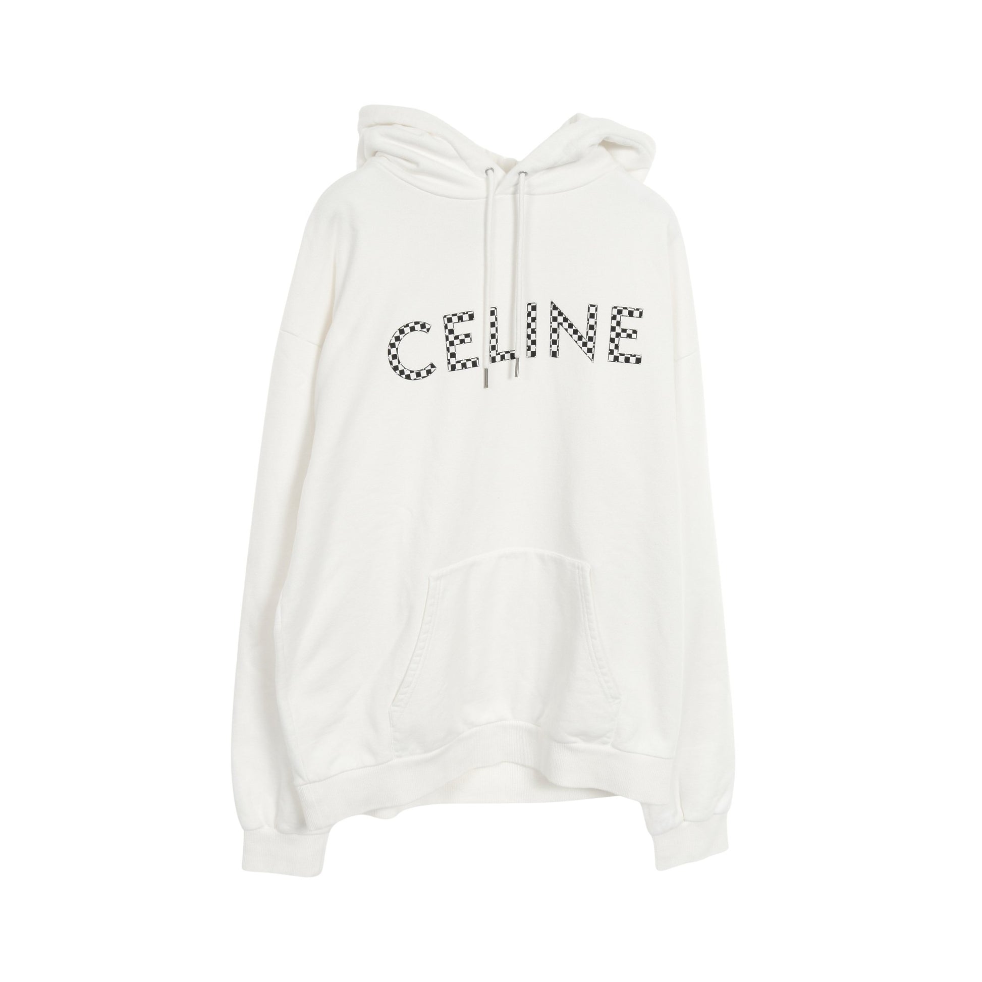 ルーズ スウェットシャツ プルオーバーパーカー コットン ホワイト ブラック スタッズ ロゴ セリーヌ トップス CELINE