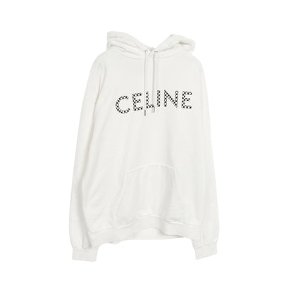 ルーズ スウェットシャツ プルオーバーパーカー コットン ホワイト ブラック スタッズ ロゴ セリーヌ トップス CELINE