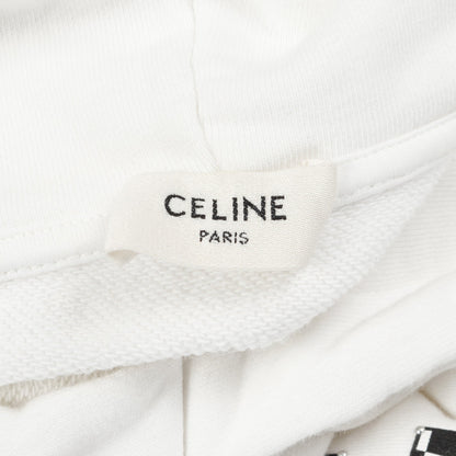 ルーズ スウェットシャツ プルオーバーパーカー コットン ホワイト ブラック スタッズ ロゴ セリーヌ トップス CELINE