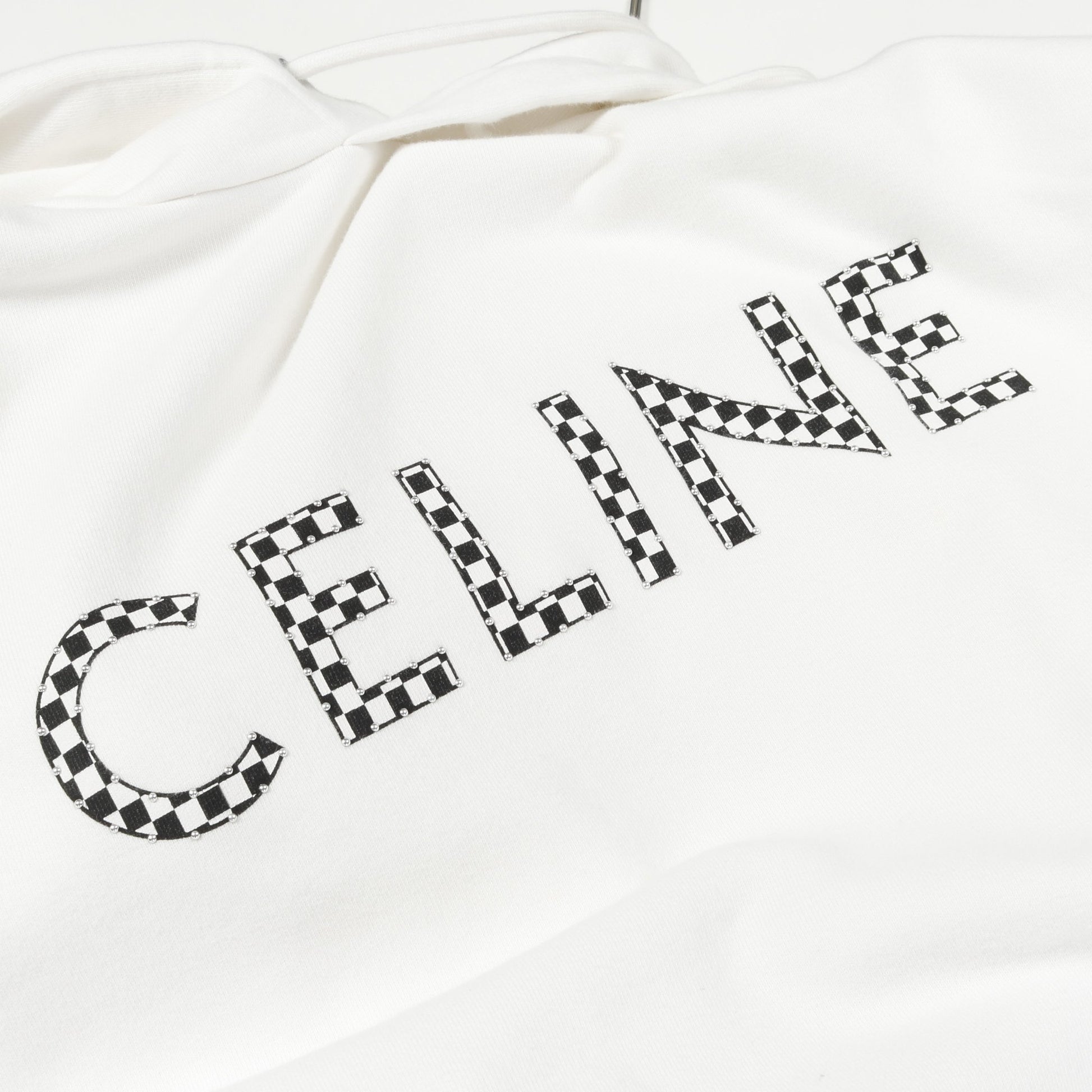 ルーズ スウェットシャツ プルオーバーパーカー コットン ホワイト ブラック スタッズ ロゴ セリーヌ トップス CELINE