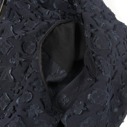 モノグラム ワンピース ボウタイ 半袖 シルク ネイビー ルイヴィトン ワンピース LOUIS VUITTON