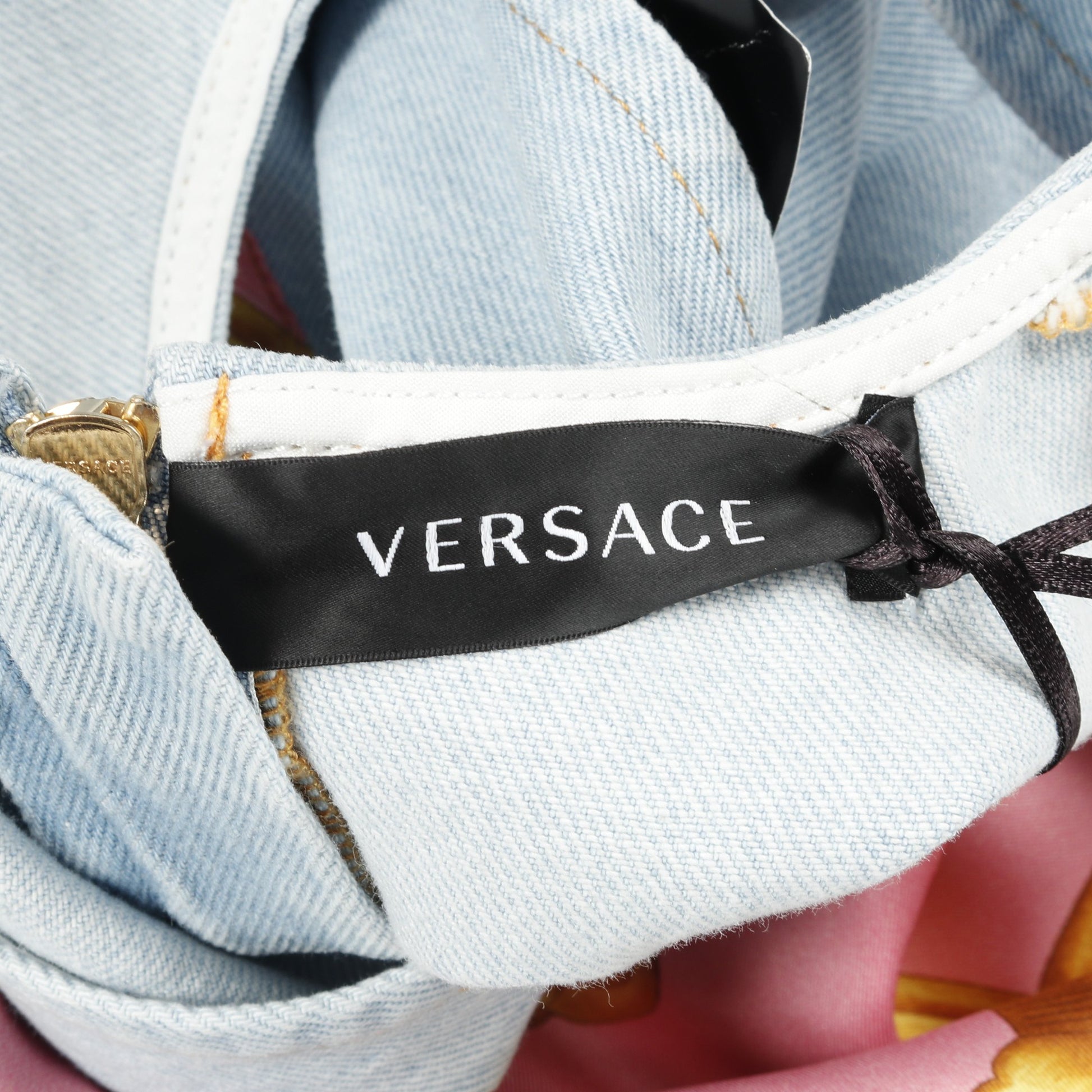 メドゥーサ デニム ワンピース コットン ライトブルー ピンク イエロー 切替 ヴェルサーチ ワンピース Versace