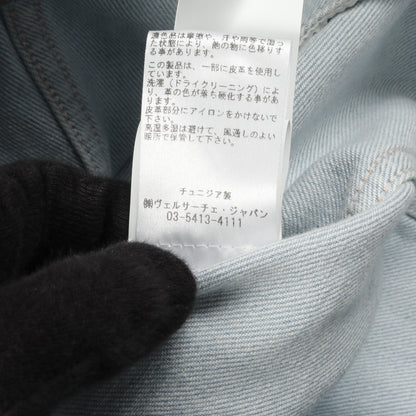 ストーンウォッシュ デニムジャケット コットン ライトブルー ホワイト イエロー ポケット切替 ヴェルサーチ アウター Versace