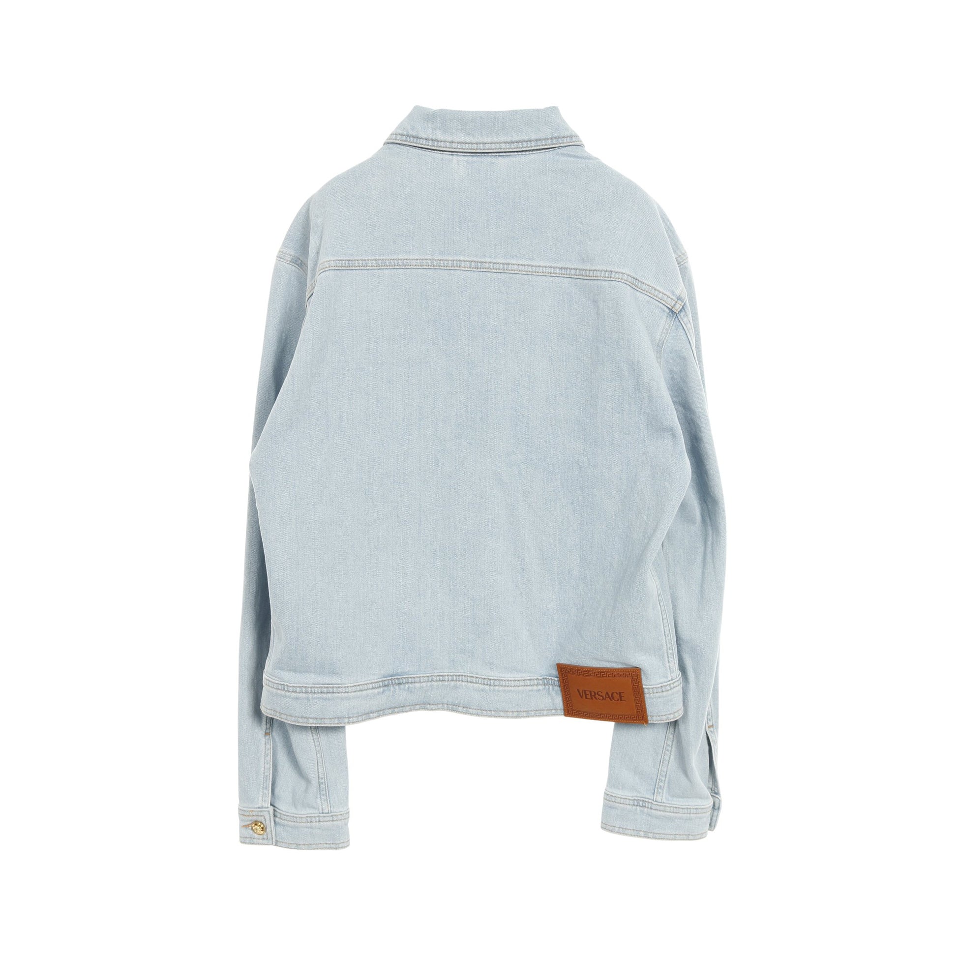 ストーンウォッシュ デニムジャケット コットン ライトブルー ホワイト イエロー ポケット切替 ヴェルサーチ アウター Versace