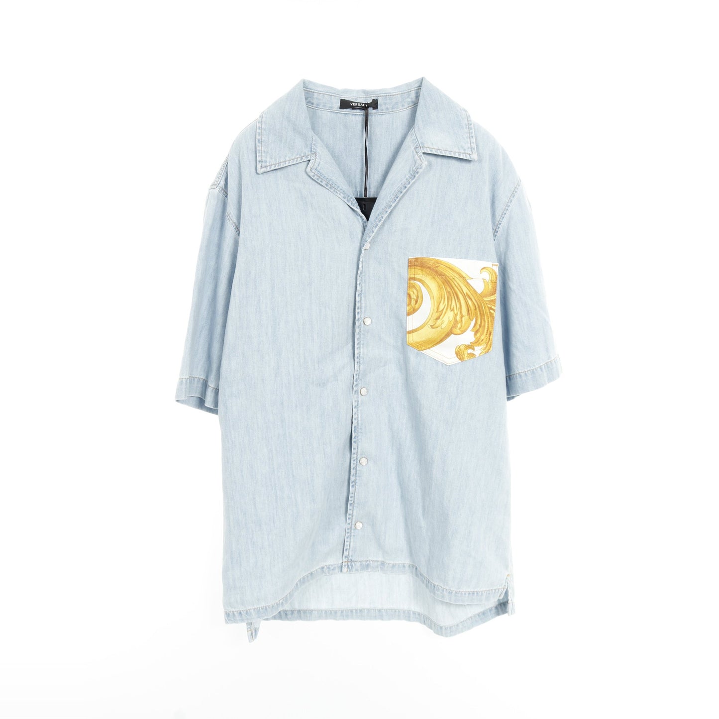 デニム シャツ 半袖 コットン ライトブルー ポケット切替 ヴェルサーチ トップス Versace