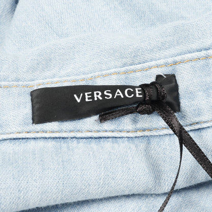 デニム シャツ 半袖 コットン ライトブルー ポケット切替 ヴェルサーチ トップス Versace