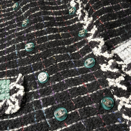 ココマークボタン ツイード コート ウール シルク ブラック マルチカラー シャネル アウター CHANEL